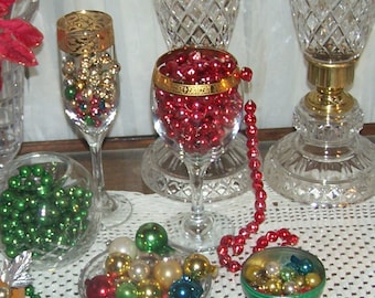 Glass Garland, Mercury Bead Christmas Tree Garland, RED, Mini Christmas Ball Ornaments - R23