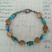 Aqua Blue Teal Beaded Bracelet with Beads for Life Paper Beads and Carved Roses - FREE SHIPPING - Summer - Gift for Teens Girls Friends