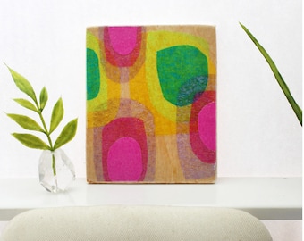 Original Miniature Artwork for the Modern Home - Floating Pinks and Greens
