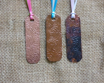 Rose Patterned Copper Bookmarks - Rose Bookmark - Copper Rose Bookmark - Custom Copper Bookmark
