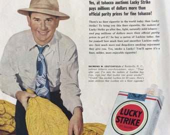 Lucky Strike Ad,Lucky Cigarettes Ad, Lucky Ad, Smoking Ad, Old Time Ad, Lucky Strike, Tobacco Ad, Classic Ad, Old Time Lucky Ad,Cigarette Ad