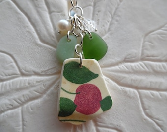 Sea Glass Cluster Necklace Pottery Shard Jewelry Beach Charm Pendant