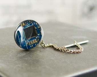 Circuit Board Tie Tack, Bright Blue, Wearable Technology, Engineer Gift, Geeky Computer Circuit Board Mens Jewelry, Technology Jewelry