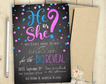 Gender Reveal Party Invitation He or She PRINTABLE