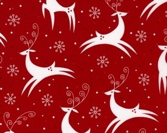 Robert Kaufman Retro Christmas Reindeer Red