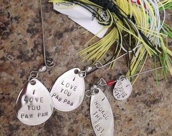 hand stamped fishing lure, gift for dad, personalized lure, fishing hook