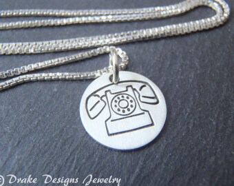 sterling silver vintage telephone necklace retro phone