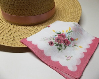 Vintage Handkerchief Pink And White