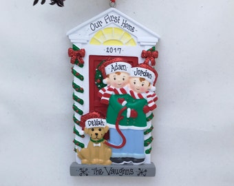 Couple with Dog Personalized Christmas Ornament / Our First Christmas / New Home Ornament / Custom Ornament