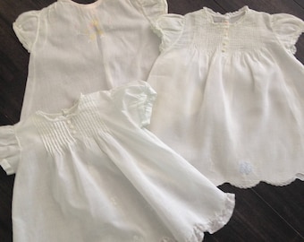Three White Hand Made in the Philippines Infant Outfits with Embroidery