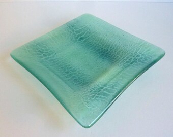 Fused Glass Square Dish in Shades of Aqua by BPRDesigns