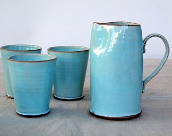 turquoise pitcher, water pitcher, ceramic pitcher, ceramic wine pitcher, stoneware pitcher, tea pitcher, gift, juice pitcher, blue pitcher