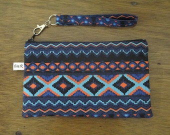 Aztec Wristlet Clutch Purse, Zipper Pouch, Ready to Ship