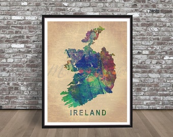 Vintage Ireland watercolor print Map watercolour country painting city art Illustration skyline Irish Celtic green Dublin Valentines Gift