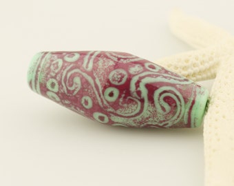 Lampwork Bead, Focal, Green, Purple, Burgundy