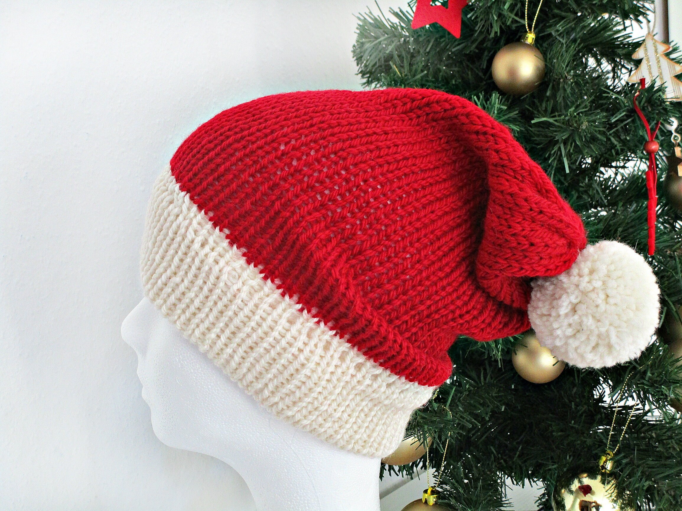 Knit Christmas Hat Knit Santa Hat Red Christmas Hat Photo Prop