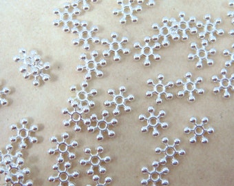 Spacer Bead - Snowflake Spacer Bead (0581S) - Shiny Silver - 7mmx2mm with 1mm hole - Qty. 50