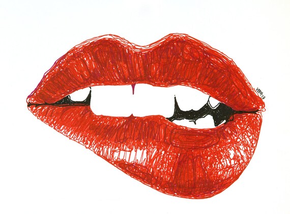 Fine Art giclee print marker drawing biting lip