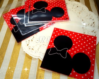 Pretty Red Black Cute Mouse 10 Adhesive Cello Bags for Gift, Party, Cookies, Candy, Snail Mail, Packing, Pastrys, Diy, Party, Scrapbooking.
