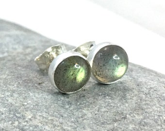 Labradorite Stud Earrings ... 6mm Labradorite Studs .. Labradorite Earrings .. Handmade Jewelry