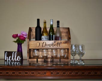 Wine Rack / Engraved Wine Rack / Custom Wine Rack / Wine Glass Holder / Rustic Wine Rack / Personalized Wall Mounted Wine Rack. Wedding Gift