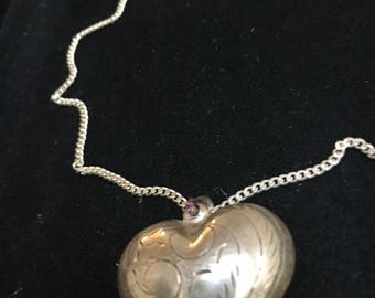 Necklace - Heart - Etched and Puff on Sterling Silver Chain