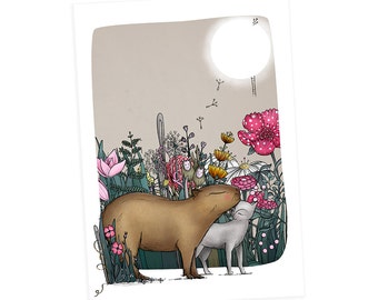 Capybara cat greetings cards - cat - animals greetings card birthday christmas card - no wording blank