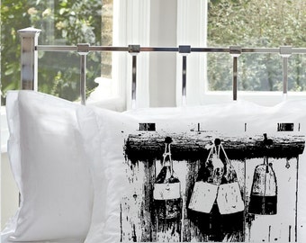 SALE - 30% off One (1) Black ships Buoys White Standard Nautical Pillowcase pillow cover