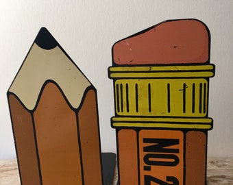 Vintage Pop Art Mod Metal Pencil Eraser Book Ends 1960s Modern