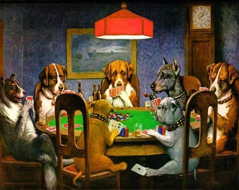Poker Wall Art, Dogs Playing Poker, A Friend in Need, Oil Painting Reproduction in Museum Quality
