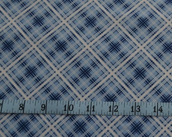 Hi De Ho Fabric - Blue Plaid Fabric, Blue and White Squares - Quilting Fabric - By The Yard - Cotton Yardage - Fat Quarter, Half Yard