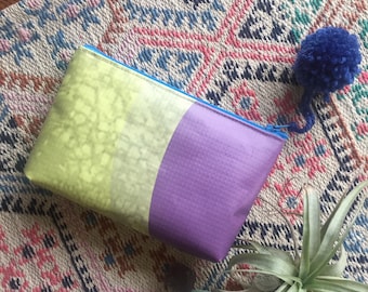 Purple and Yellow-Green Vinyl Zipper Pouch
