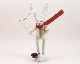 READY TO SHIP Vintage Inspired Spun Cotton Winter Bunny Rabbit Figure