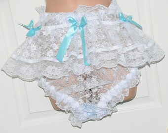 SD White lace skirted panties for sissy girly boy to flounce in, utterly feminine Sissy Lingerie