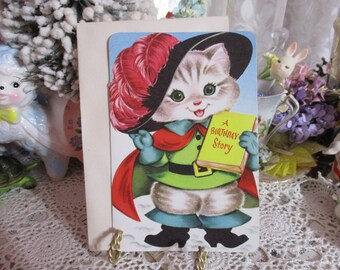 Vintage Retro Mid Century Greeting Card-Kitty-Kitten-Puss & Boots-Unused-Children's