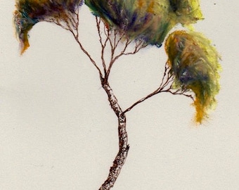 Original abstract tree drawing ~ oil pastel and ink; A4 paper