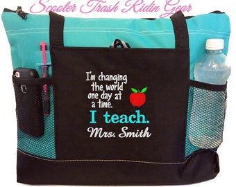 Free shipping - Personalized Teacher Tote Bag - Apple Books Heart - monogrammed