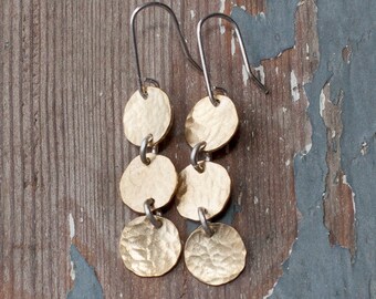 Three Suns- brass discs and sterling earwires