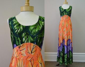 1960s Dela-Ann Foliage Maxi Dress