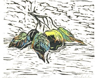 Green Apples Linoleum Block Print
