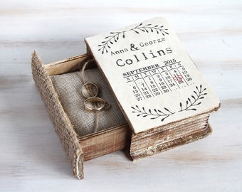 Save the Date Wedding Ring Box Ring Bearer Box Calendar Wedding Box Personalized Wedding Box Ring Pillow Keepsake Box Custom Wedding Holder
