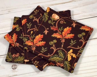 Botanical Fall Fabric Coaster Set, Fall, Autumn, Botanical, Floral, Coasters, Hostess Gift, Gift, Fabric Coasters, Coaster Set