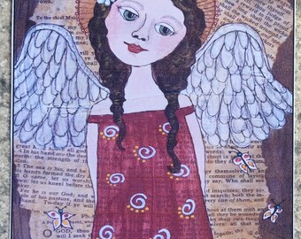 ACEO Print Of OOAK Original Painting - In The Garden Angel - Angels - ATC - Artist Trading Card