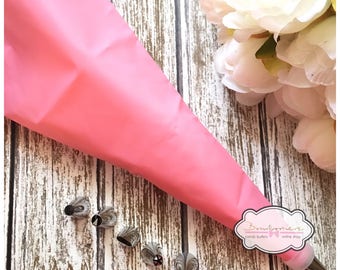 Pink Reusable Pastry Bag with Tips