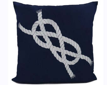 New Fabric - Infinity Rope - Nautical Embroidered Pillow Cover - Fits 18"x18" Insert - Navy - Beach / Lake / Nursery Decor (READY TO SHIP)