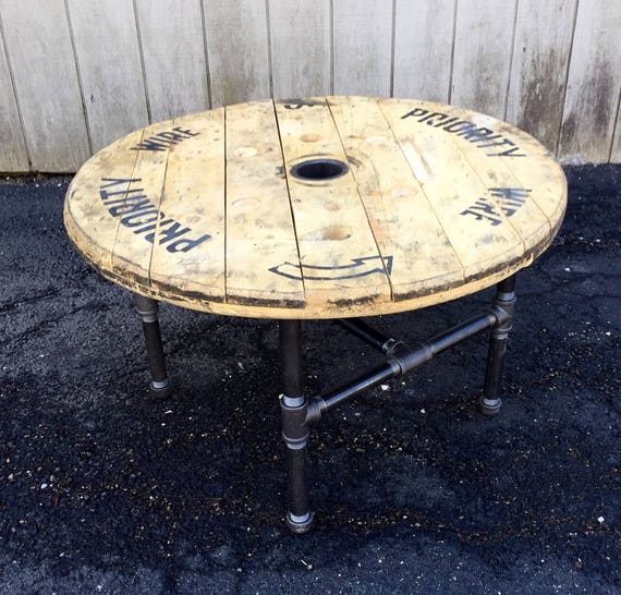 Reclaimed Wood Spool Coffee Table Industrial Salvage Rustic