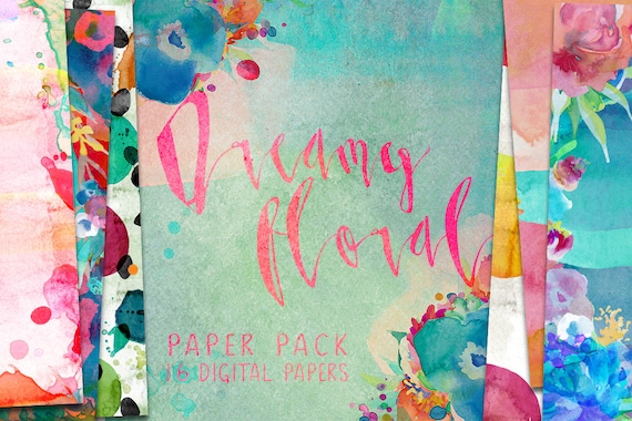 Dreamy Floral Watercolor Digital Paper Pack Patterns - 16 digital painted backgrounds