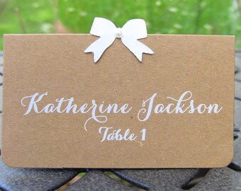 Customize Your Color, Set of 10 Wedding or Bridal Shower or Baby Shower or Birthday Party Place Cards, Kraft, White Name Printing