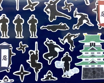 Ninja - Cute Stickers - Japanese Stickers - Chiyogami Stickers - Traditional Japanese Stickers - Large Sheet (S233)