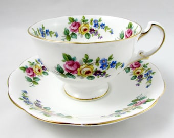Royal Standard Tea Cup and Saucer with Flowers, Vintage Bone China